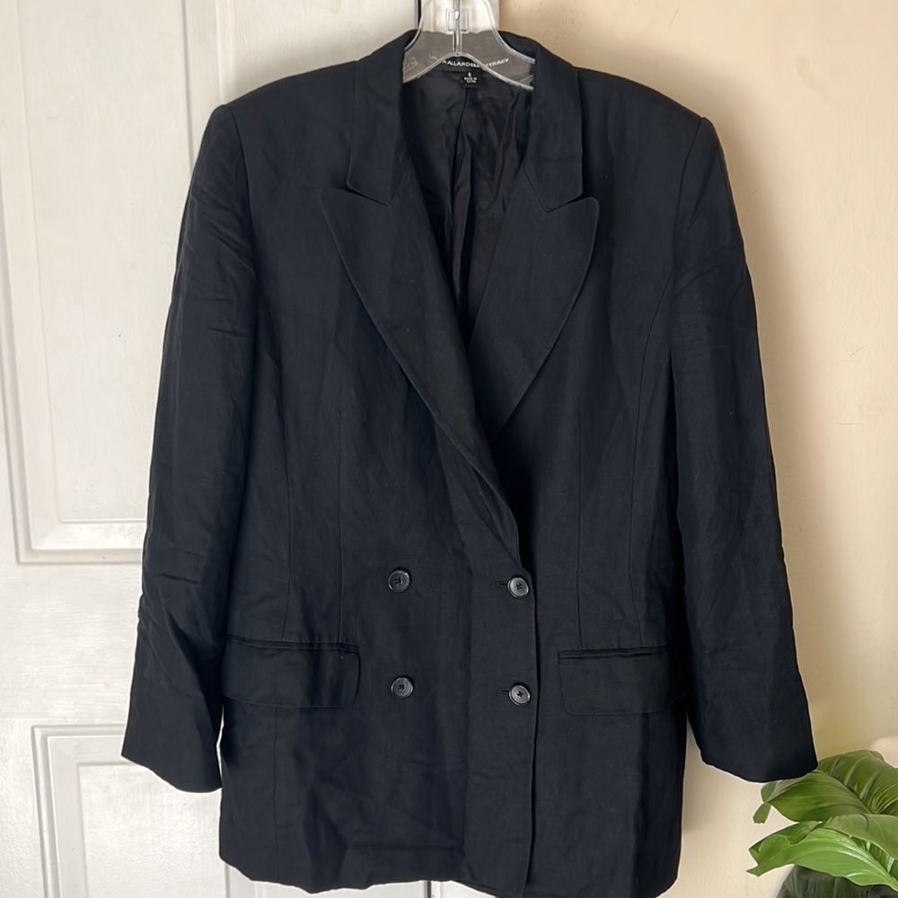 Linda Allard Ellen Tracy Linen Blend Double-Linen breasted‎ blazer Size 6